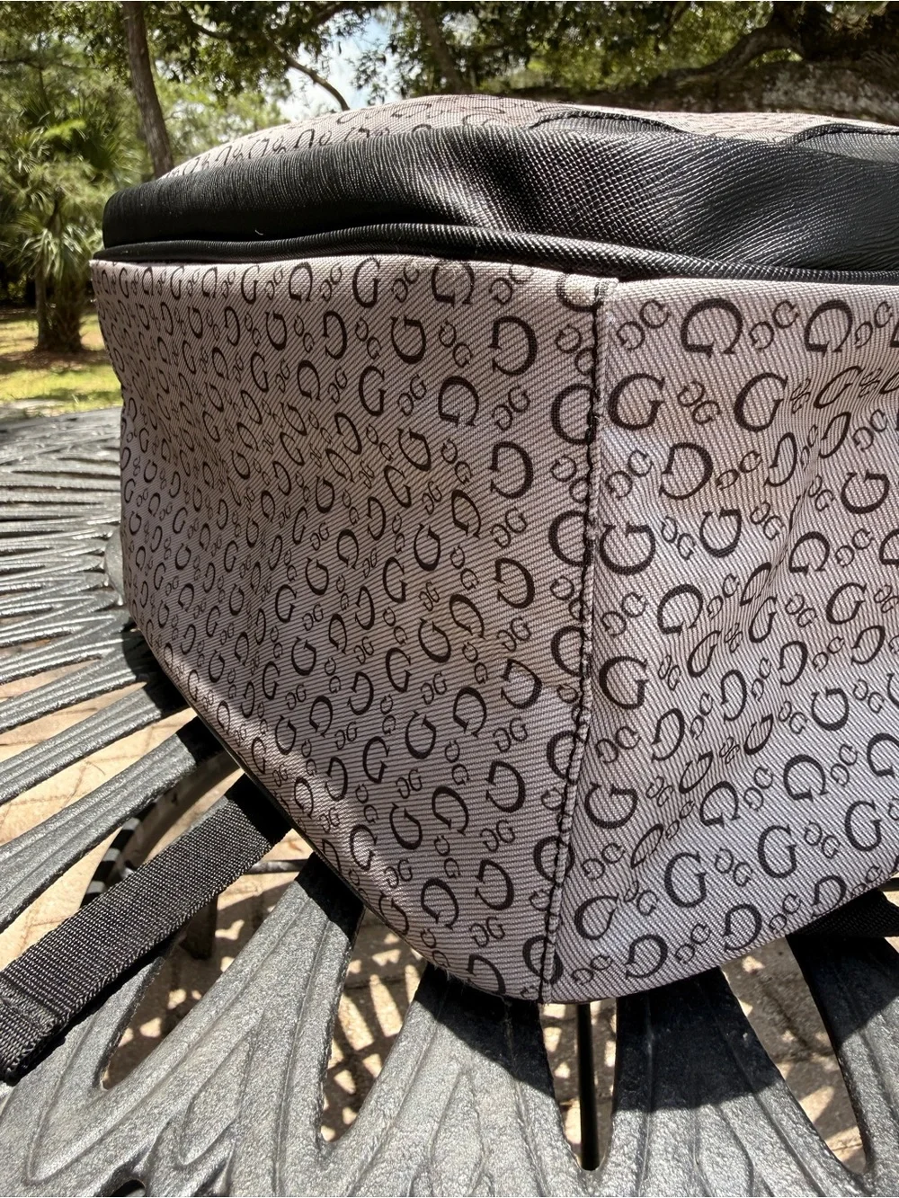 GUESS Lottie Travel XL Backpack Monogram Gray Black